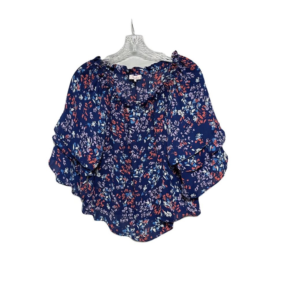 Parker XS Navy Floral On Off Shoulder Half Sleeve Blouse - Picture 2 of 5